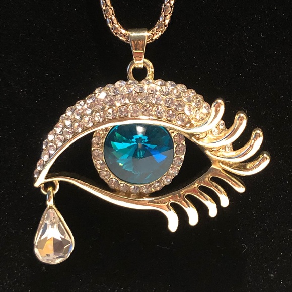 Jewelry - Long Popcorn Chain Blue Eye Teardrop